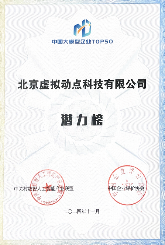 突出重围！环亚集团·虚拟动点行动大模子入选“2024中国大模子TOP50企业潜力榜”